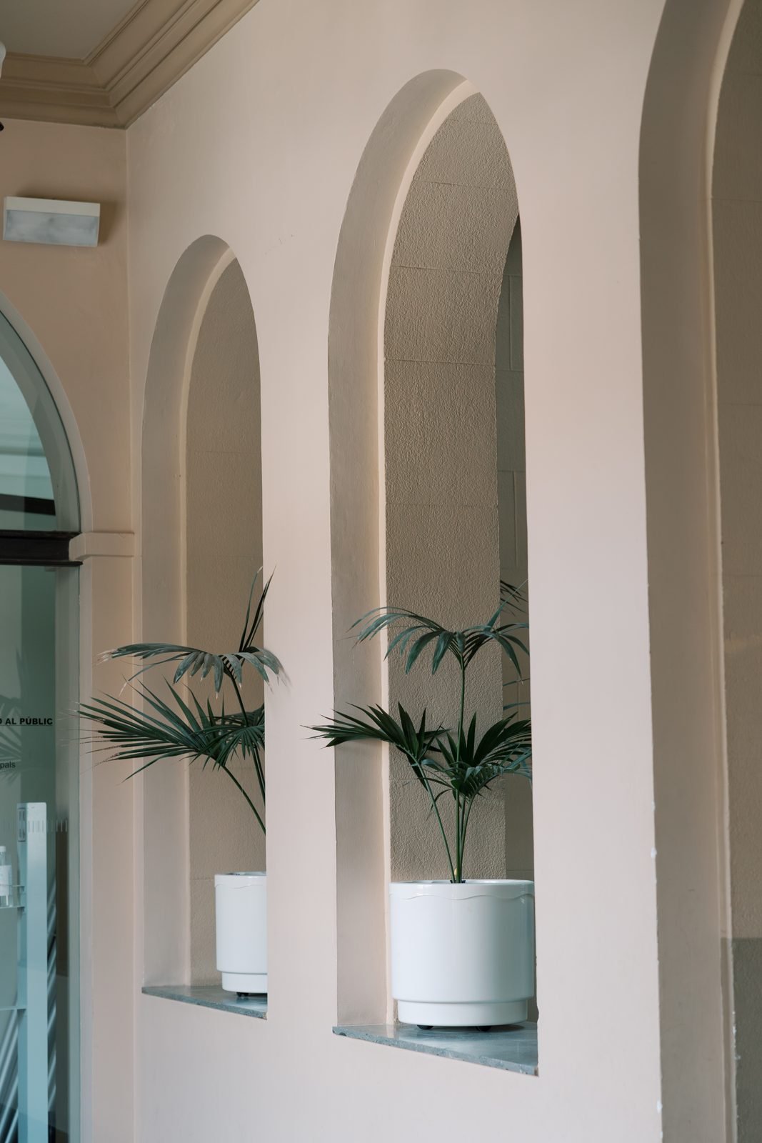 Detall d'arcs amb plantes a l'entrada